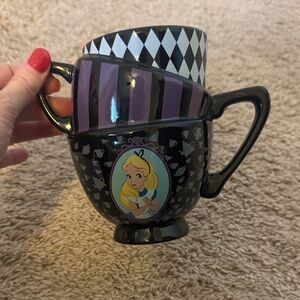 Alice in Wonderland Black and Purple Stacked Mugs